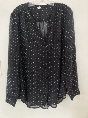 Old Navy Womens Black Sheer Blouse With White Polka Dots XL Long Sleeve